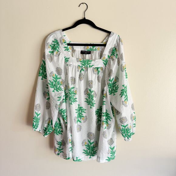 Lane Bryant White + Green Floral Print Square Neck Swing Peasant Blouse - 26/28 - Picture 10 of 10